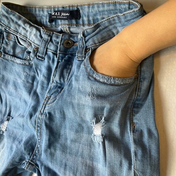 Max Jean Los Angeles Women Skinny Jeans size 0 Blue Ripped Mid Rise - Picture 8 of 13